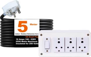 JELECTRICALS 6Amp Extension Board With 3 Socket 1 Switch, 1.5Sqmm 3Core Heavy-Duty Cable 3  Socket Extension Boards
