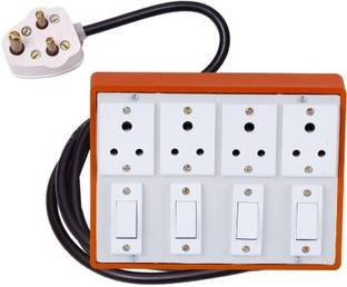 Electro Factory Brown Heavy Duty Extension Board (4+4) 10 Meter Wire 4 Anchor Switch 4  Socket Extension Boards