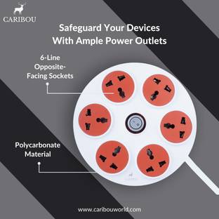 CARIBOU CBU-04 6A Round Extension|6 Int’l Sockets|One Switch|LED|2M ISI Cord 6  Socket Extension Boards