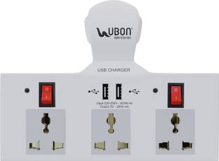 Ubon 3 Pin Multiplug Power Champ 2.0 Dual USB Port With 3  Socket Extension Boards