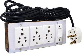 SUKANTA Wooden Extension Board with 3 SOCKET + 1 SWITCH With 5 Meter Wire 3  Socket Extension Boards