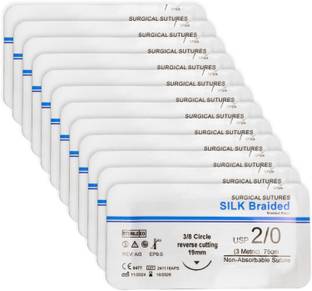 B-Arm Suture Thread Silk(12 pcs)non-absorbable USP 2-0/3 metric19 mm needle NOT Suturing Forceps