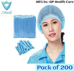 7SHIELD 200 Pieces Disposable Non Woven Bouffant (Blue) Surgical Head Cap