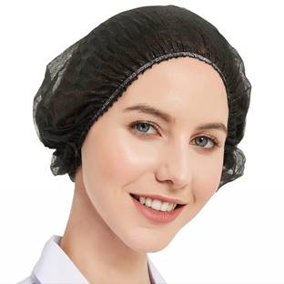 C-Cure Disposable Non Woven Bouffant Cap | Head Hair Cap for Hygiene care (200, Black) Surgical Head Cap