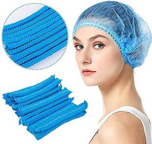 tick mark Premium Blue-100pc Breathable Non-Woven Fabric Bouffant Cap|Hair Net Cap|Salon Surgical Head Cap