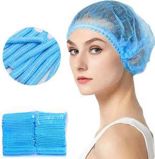 tick mark Premium Blue-100pc Breathable Non-Woven Fabric Bouffant Cap|Hair Net Cap|Salon Surgical Head Cap