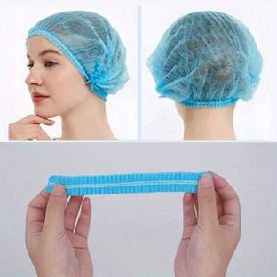 WOVFLY CARING SOLUTIONS Stretchable Blue Disposable Non-Woven Bouffant Caps 100 PCS Surgical Head Cap