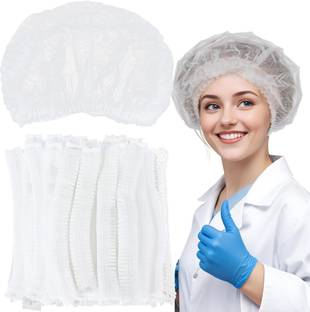 tick mark 100 Pieces Disposable Non Woven Bouffant (White) Cap Surgical Head Cap Hair Net Surgical Head Cap