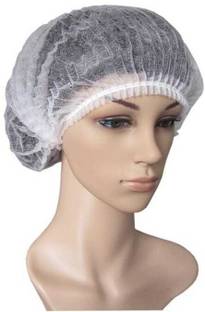 WOVFLY CARING SOLUTIONS Stretchable White Disposable Non-Woven Bouffant Caps 100 PCS Surgical Head Cap