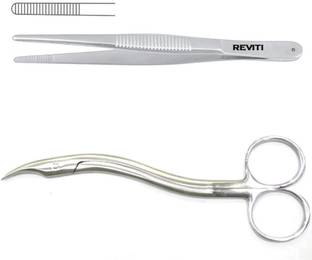 REVITI Suture Cutting Scissor and Plain Tissue Forcep Strong Cut Scissors