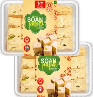 MAPAA Bikaneri Premium Soan Papdi, Ready to Eat Dessert Flaky Soan Papdi 2x400 GMS Box