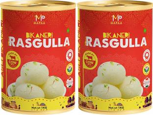 MAPAA Combo of Rasgulla 2 KG, Ready to Eat Indian Desert 2 x1 KG Pack Tin
