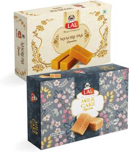 Lal Combo Of Mysore Pak Premium 400g and Milk Cake Premium 400g Box