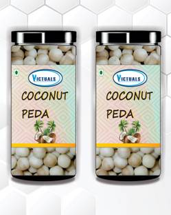 Victuals Coconut Peda 400g | Real Coconut Toffee Candy | Soft & Chewy Toffee Plastic Bottle
