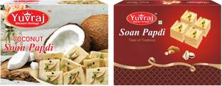Yuvraj Food Product Coconut & Elaichi soan papadi Sweets combo pack of 2 ( 400 Gm x 2 ) box pack Box