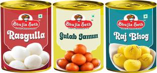 BHUJIYA SETH sweets Rasgulla,Gulab jamun & rajbhog combo pack (1kg x 3) pack Can
