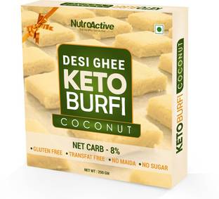 NUTROACTIVE Desi Ghee Keto Coconut Barfi, Sugar Free Low Carb Sweets - 200g Box