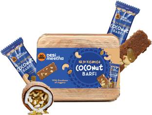 GO DESi Kaju Kishmish Coconut Barfi, Desi Meetha, Dry Fruits, No Refined Sugar, Mithai Box