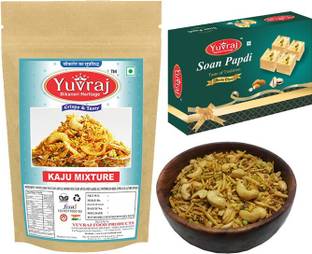 Yuvraj Food Product Sweets Desi Ghee soan papdi & kaju Mixture Snacks combo (200 gm x 2 ) Box