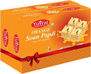 Yuvraj Food Product Orange Flavoured Soan papadi (patisa ) sweets ( 400 Gm X 2 ) combo pack Box