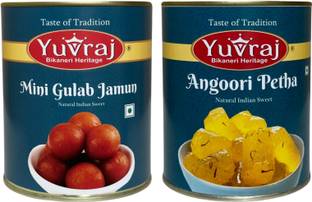 Yuvraj Food Product Mini Gulab Jamun & Angoori Petha sweets combo 1 kg x 2 tin Can