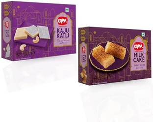 Om Sweets & Snacks Milk Cake & Kaju Katli Combo | Traditional Indian Sweet Made with Milk Box