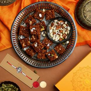 HyperFoods Rakhi with sweets for brother Dodha Barfi 250 Grams Ganesh Rakhi for brother Vacuum Pack