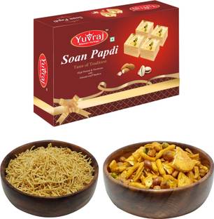 Yuvraj Food Product Diwali Festive Sweet and Namkeen Combo 700 gm pack Box