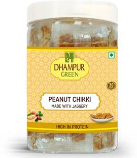DHAMPUR GREEN Peanut Chikki Jar Gajak - 28 pcs, 100% Natural, Peanut Chikki Jaggery Mason Jar