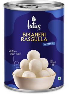 Lotus Bikaneri Rasgulla 1 kg, Rasgolla Sweet Made in Bikaner Tin