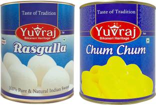 Yuvraj Food Product kesar Cham cham ( Saffron ) & Rasgulla combo pack Mithai (1 KG x 2) Tin pack Tin