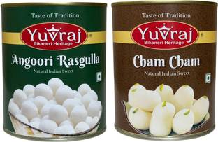 Yuvraj Food Product kesar Patty & Angoori Rasgulla sweets combo 1 kg x 2 tin Can
