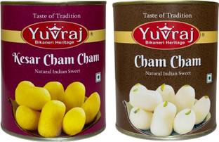 Yuvraj Food Product Kesar Cham Cham & white cham cham combo 1 kg x 2 tin Can