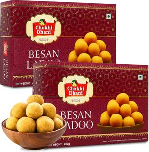 Chokhi Dhani Besan Ladoo | Indian Sweet Mithai (Pack of 2, 400g each Box