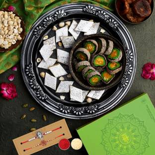 HyperFoods Rakhi for Brother Combo of 2 Rakhi with sweet AnjeerChakkar KajuKatli 250g each Vacuum Pack