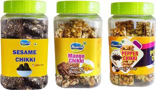 ABOORVA Chikki Combo (Black Sesame,Mango,pepper) Plastic Bottle