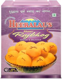 Heeralal's Raj Bhog 1Kg Ready-To-Serve Indian Royal Mithai 10 Pieces Per Can Box