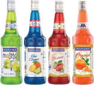 MANAMA Lime Mint Syrup, Blue Curacao Syrup, Strawberry Syrup and Orange Syrup, Mixer for Mocktails, Cocktails, Drinks, Juices