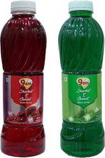 9am Sharbat E Jannat Combo Pack of 2 (Rose 750ml+ Khus 750ml) Rose, Khus