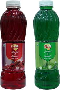 9am Sharbat E Jannat Combo Pack of 2 (Rose 750ml+ Khus 750ml) Rose, Khus