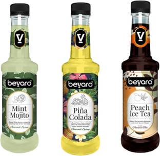 Bevaro Cocktail And Mocktail Mixer Syrup Mint Mojito + Pina Colada + Peach Ice Tea