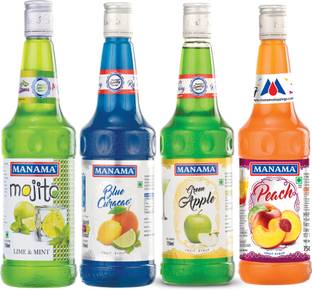 MANAMA Lime Mint Syrup, Blue Curacao Syrup, Green Apple Syrup and Peach Syrup, Mixer for Mocktails, Cocktails, Drinks, Juices