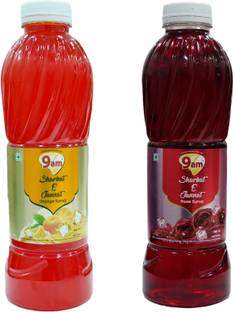 9am Sharbat E Jannat Combo Pack of 2 (Orange 750ml+ Rose 750ml) Orange, Rose