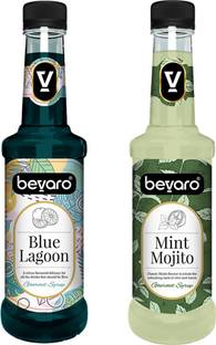 Bevaro Mint Mojito Syrup and Blue Lagoon Syrup Combo, 300ml each Blue Lagoon + Mint Mojito
