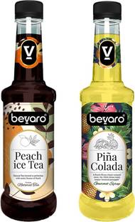 Bevaro Peach Ice Tea Syrup and Pina Colada Syrup Combo, 300ml each Pina Colada + Peach Ice Tea