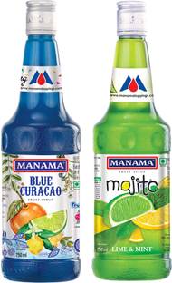 MANAMA Blue Curacao Syrup and Lime and Mint Syrup, Mixer for Mocktails, Cocktails, Drinks, Juices