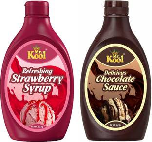 Mr.Kool Strawberry Syrup 623gm and Chocolate Syrup 623gm. Pack Of 2 Combo. Strawberry