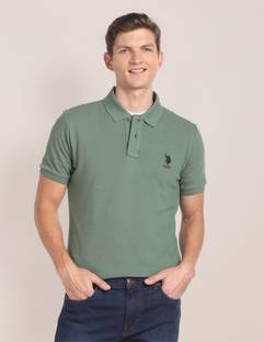 U.S. POLO ASSN. Solid Men Polo Neck Green T-Shirt