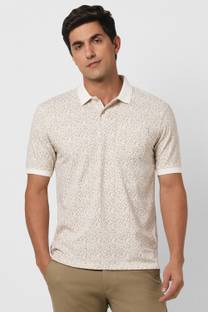 PETER ENGLAND Printed Men Polo Neck White, Beige T-Shirt
