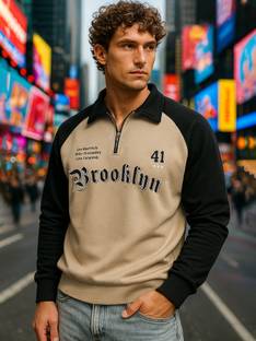 Jump Cuts Printed Men Polo Neck Beige T-Shirt